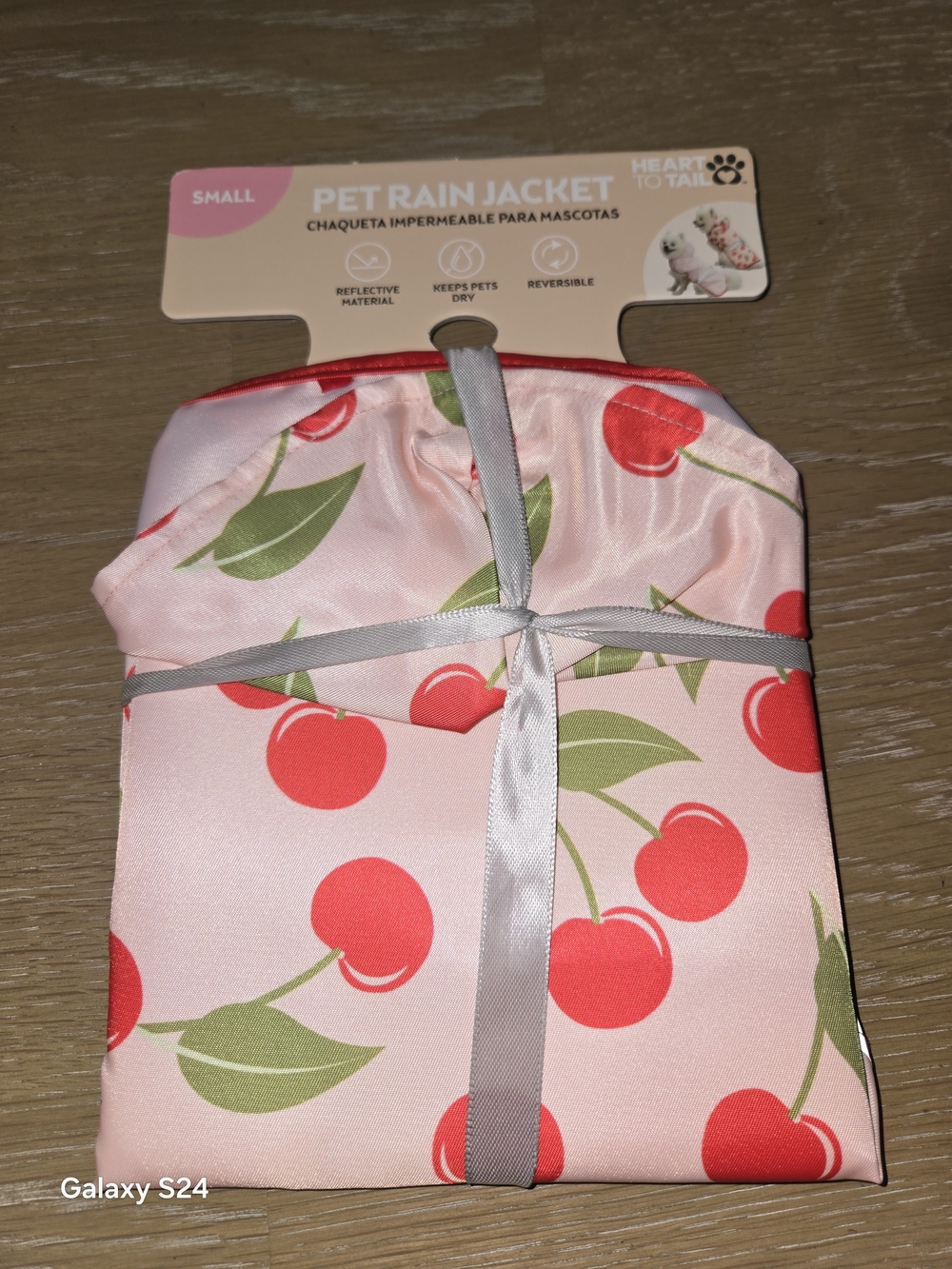 Heart to Tail Small Pink Cherry Pet Rain Jacket With Hood Reflective New